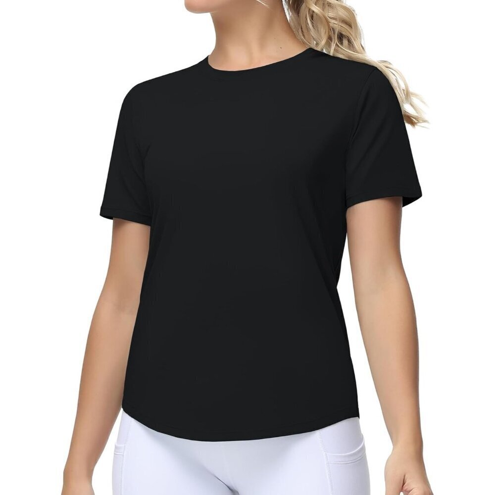 Women's Breathable Cotton Rayon Spandex Workout T-Shirt Large Black